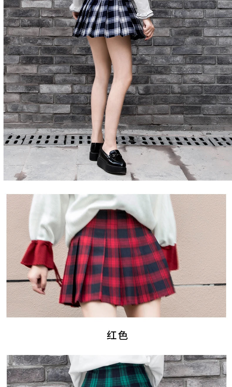 Korean High-Waist Plaid Mini Skirt