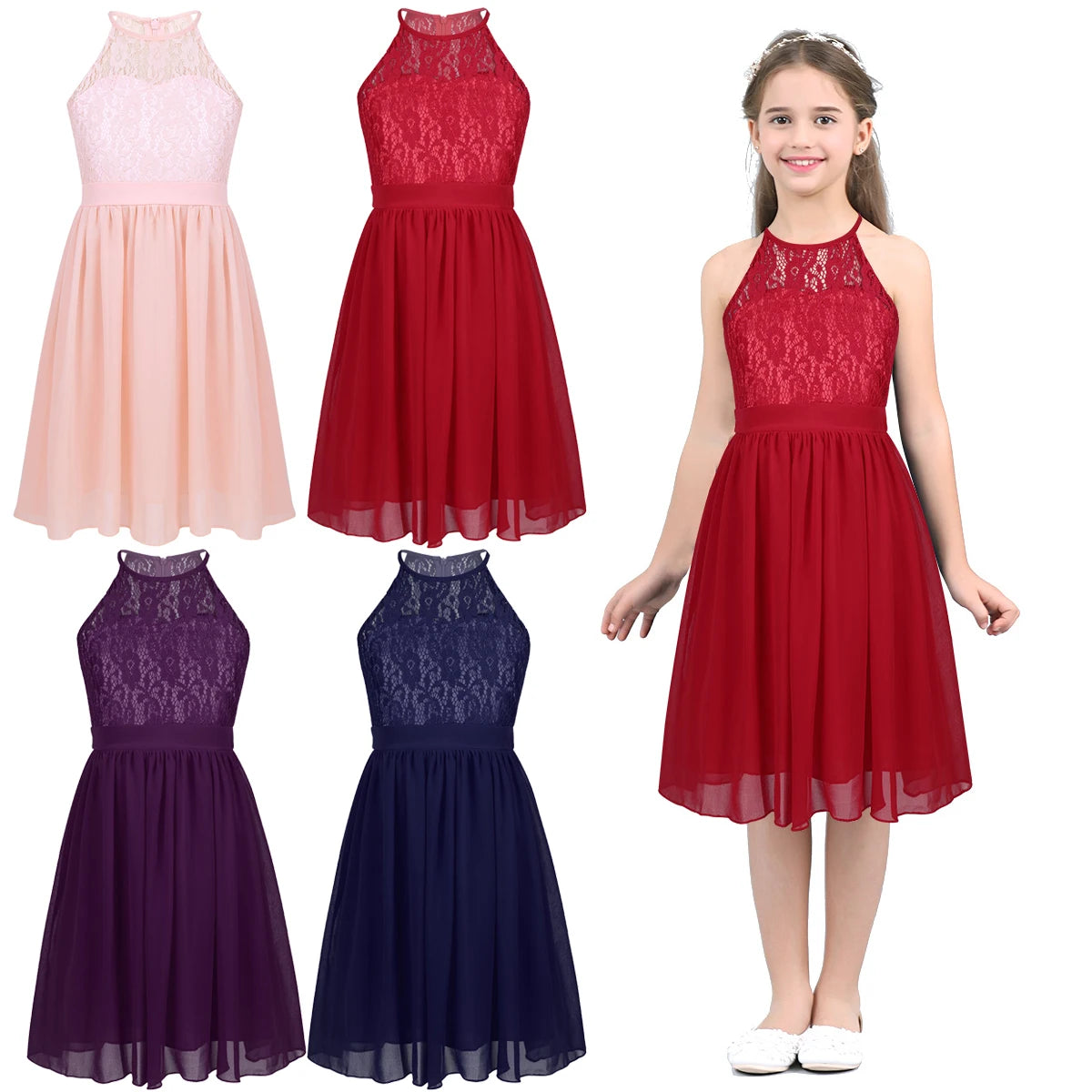 Kid Flower Girl Lace Chiffon Dress