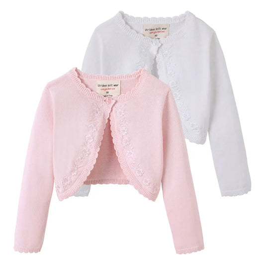 Baby Girl Cardigan – 100% Cotton Long Sleeve Knit Bolero Sweater for Birthday Party