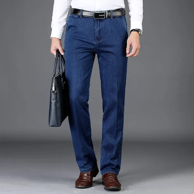 Classic High-Waist Stretch Denim Jeans for Men - Business Casual