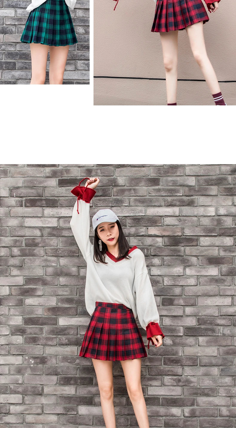 Korean High-Waist Plaid Mini Skirt