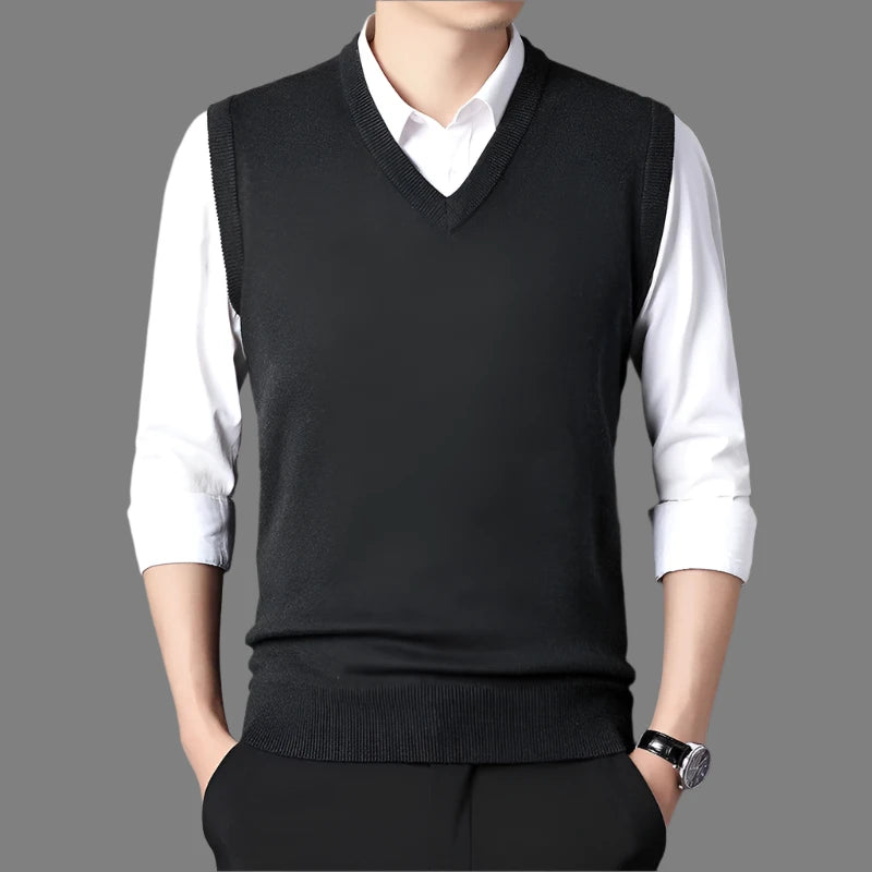 Men’s V-neck Knit Vest – Retro Solid Color, Casual Woolen, All-match for Autumn