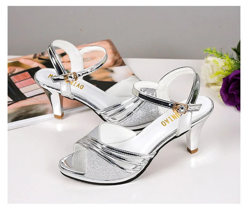 Summer Peep-Toe High Heels - Women's Fashion Sandals, 6cm Heel, Gold/Silver