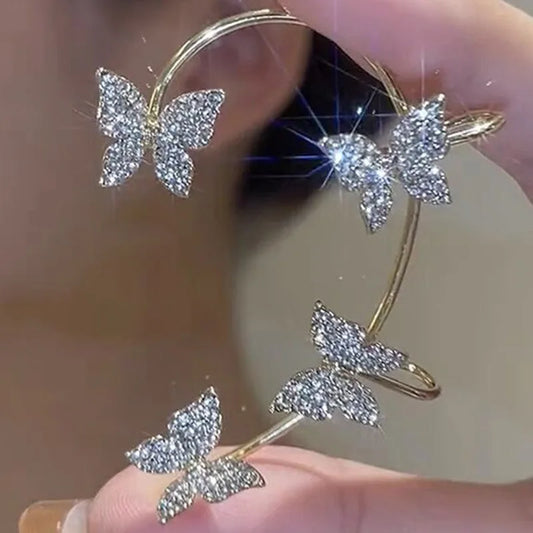 Sparkling Crystal Butterfly Ear Cuff Clip for Women - Wedding Jewelry