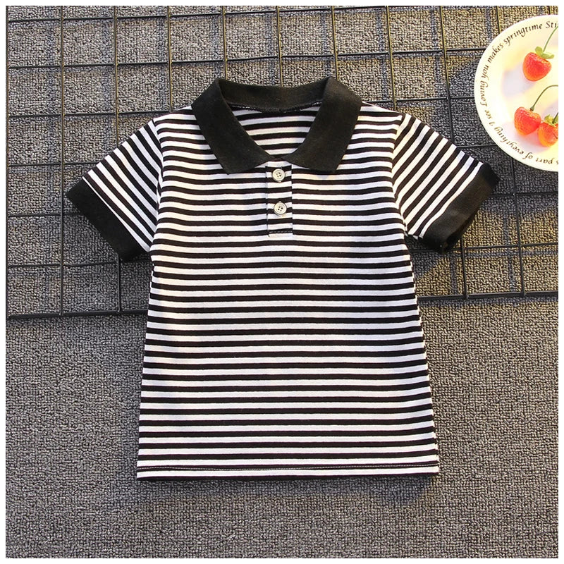 Summer Striped Polo & Shorts Set for Toddler Boys