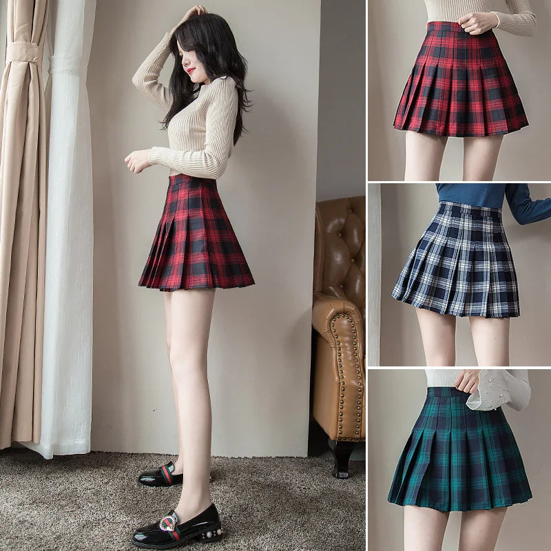 Korean High-Waist Plaid Mini Skirt