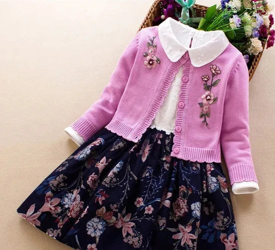 Kids Fashion 2-Piece Sweater & Dress Set - Girls' Princess Outfit