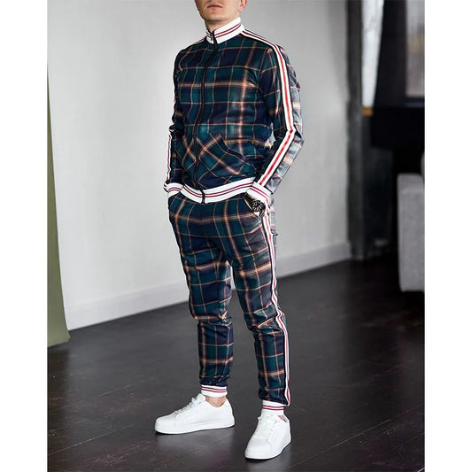 Men's Colorful Plaid Tracksuit 3D Print Hoodie Set - Autumn Casual