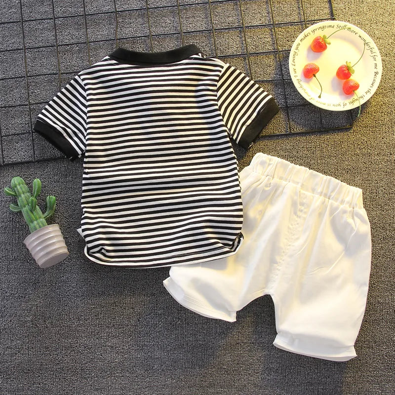 Summer Striped Polo & Shorts Set for Toddler Boys