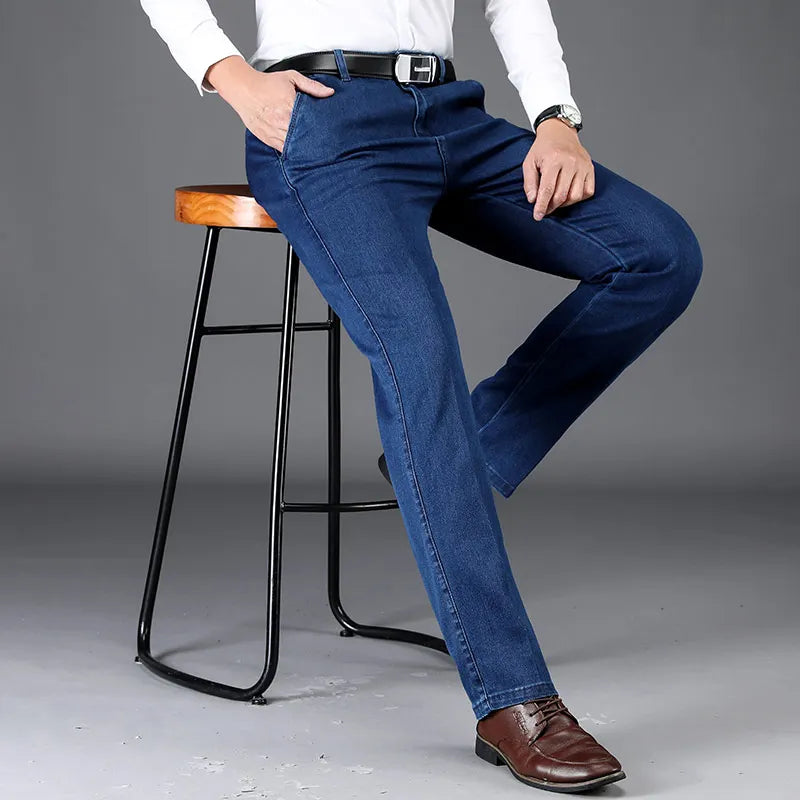 Classic High-Waist Stretch Denim Jeans for Men - Business Casual