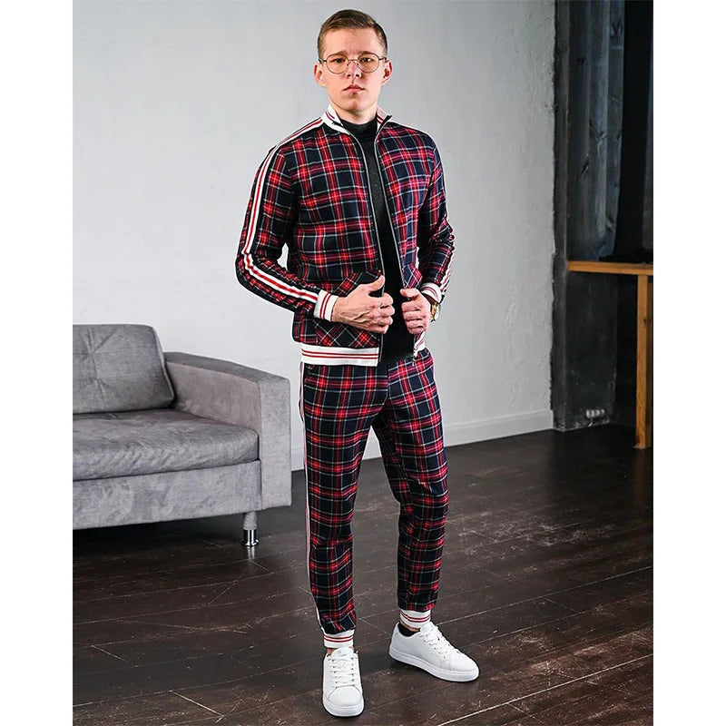 Men's Colorful Plaid Tracksuit 3D Print Hoodie Set - Autumn Casual