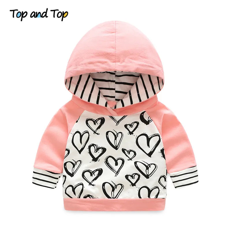 Top Fashion Baby Girl 2-Piece Tracksuit: Hooded Sweatshirt and Striped Pants