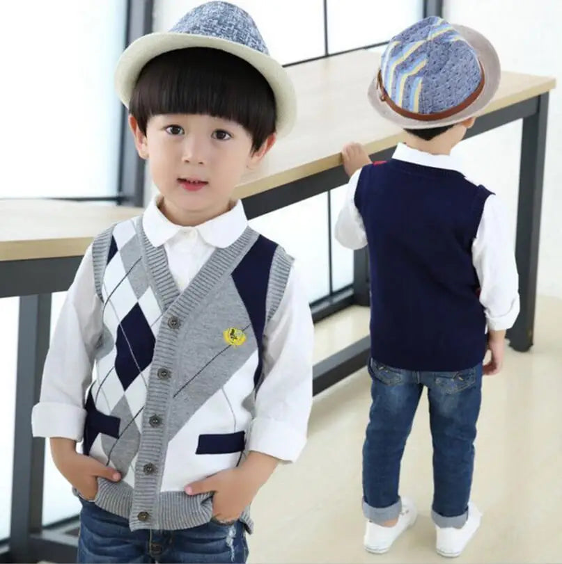 Kids' Plaid Vest Sweater Spring Cardigan for Boys