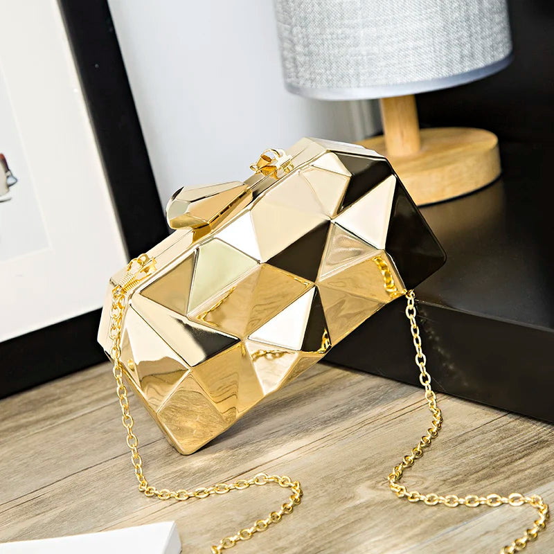 Elegant Gold Geometric Acrylic Clutch Bag for Women - Party/Wedding Shoulder Bag