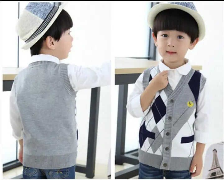 Kids' Plaid Vest Sweater Spring Cardigan for Boys