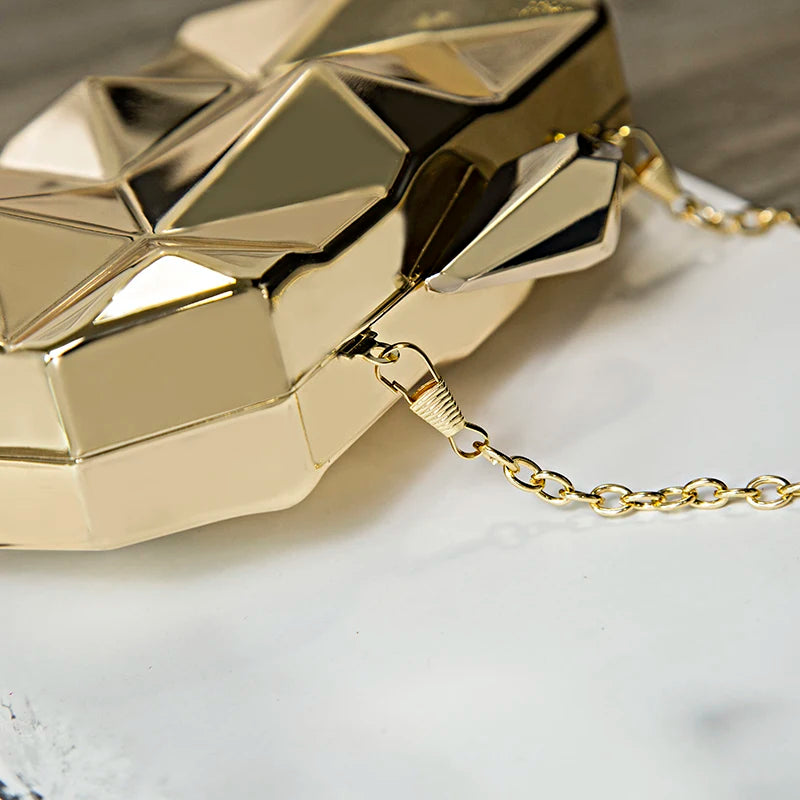 Elegant Gold Geometric Acrylic Clutch Bag for Women - Party/Wedding Shoulder Bag