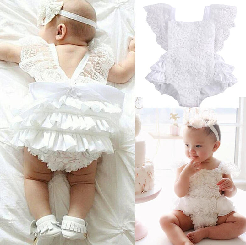 Newborn Baby Girl Lace Ruffle Bodysuit Summer Outfit