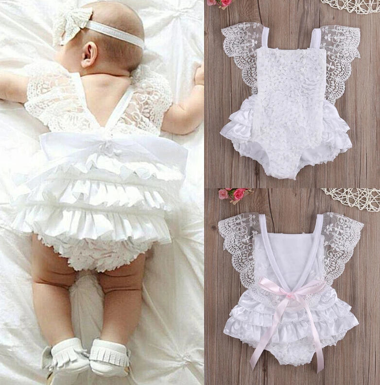 Newborn Baby Girl Lace Ruffle Bodysuit Summer Outfit