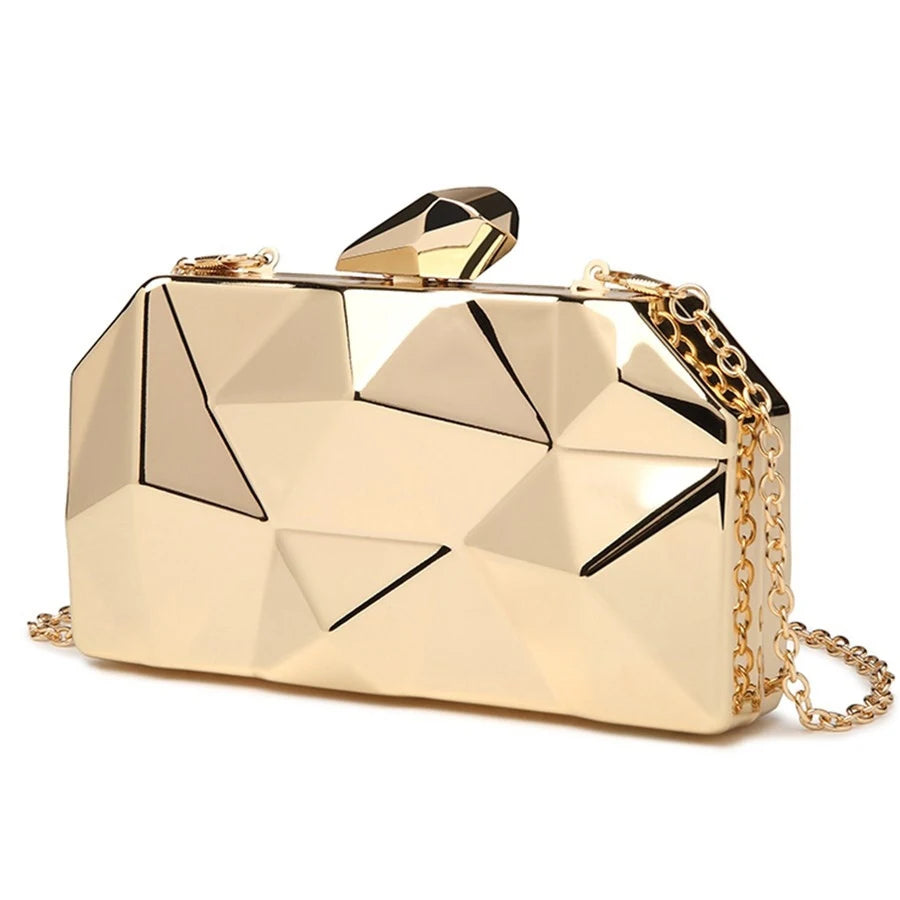 Elegant Gold Geometric Acrylic Clutch Bag for Women - Party/Wedding Shoulder Bag