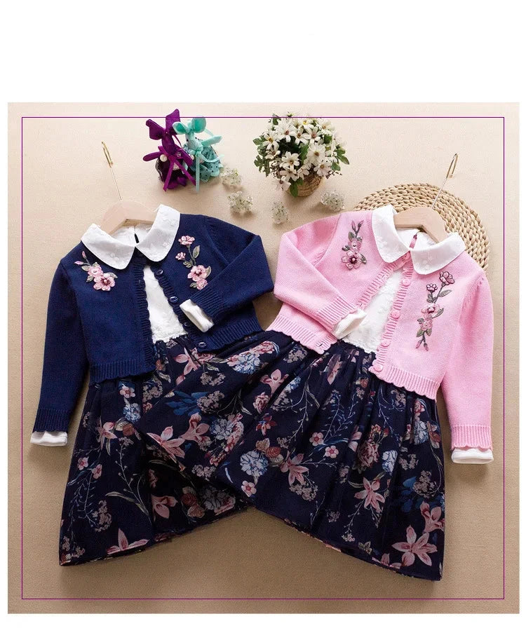 Kids Fashion 2-Piece Sweater & Dress Set - Girls' Princess Outfit