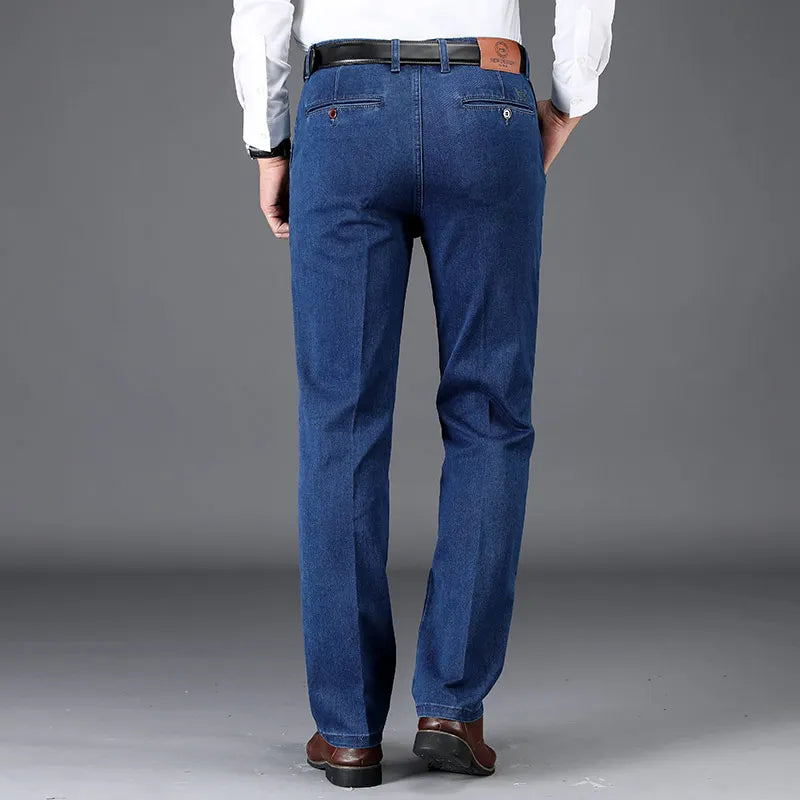 Classic High-Waist Stretch Denim Jeans for Men - Business Casual