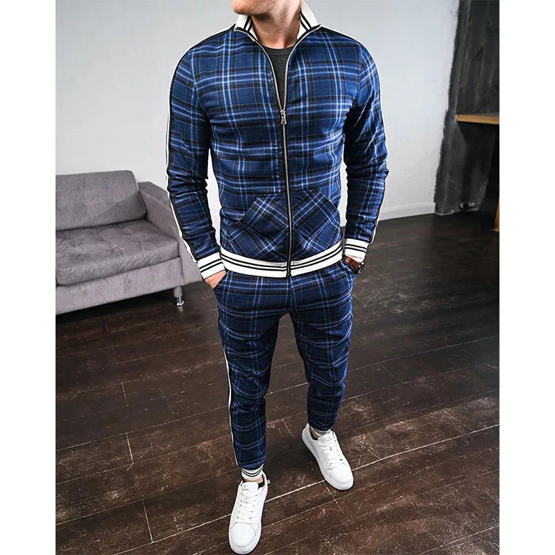 Men's Colorful Plaid Tracksuit 3D Print Hoodie Set - Autumn Casual