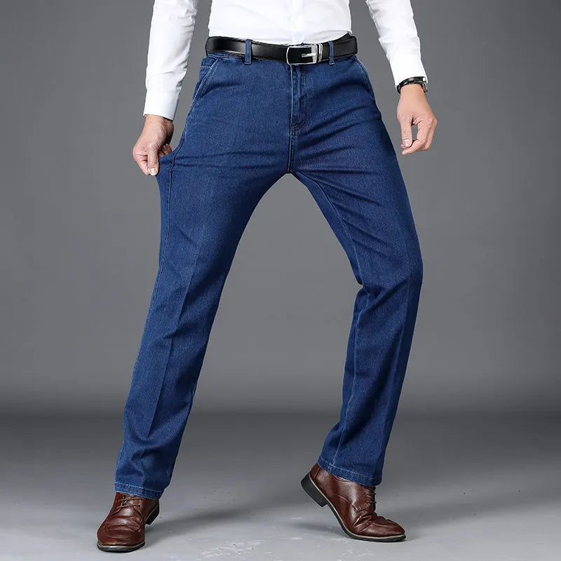 Classic High-Waist Stretch Denim Jeans for Men - Business Casual