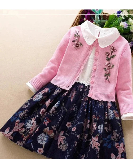 Kids Fashion 2-Piece Sweater & Dress Set - Girls' Princess Outfit