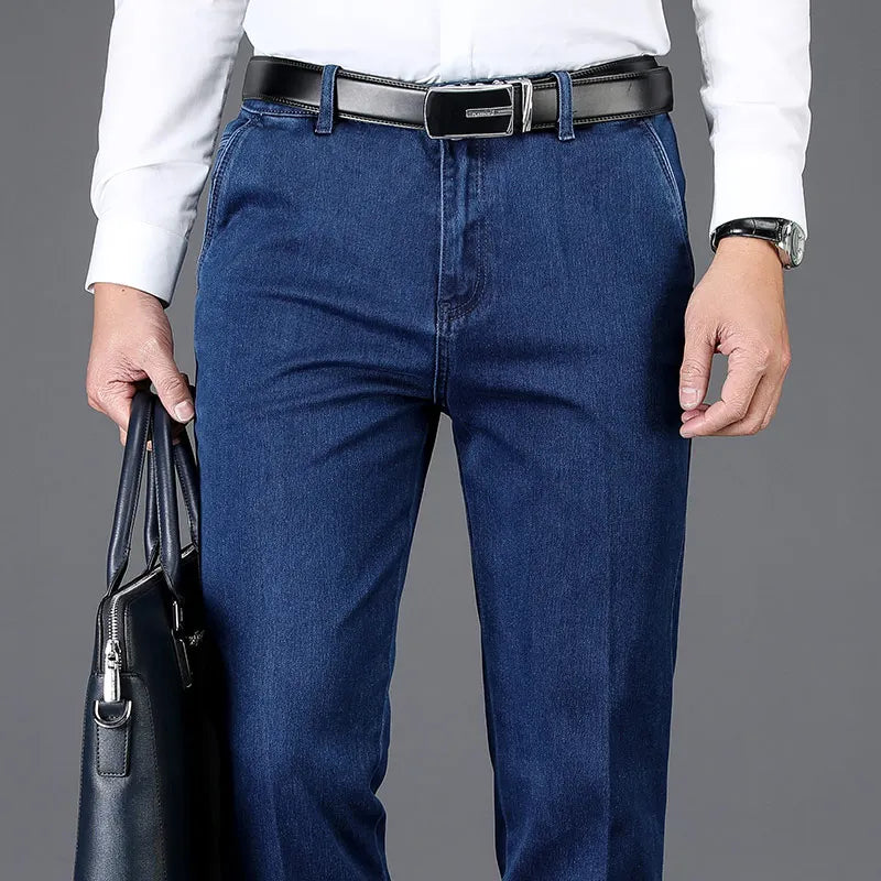 Classic High-Waist Stretch Denim Jeans for Men - Business Casual