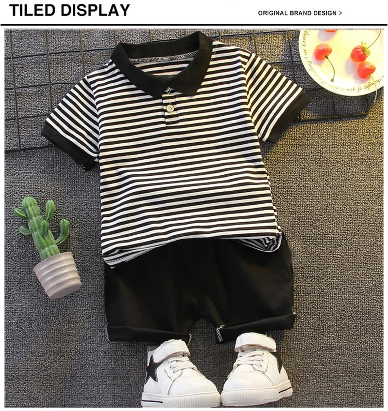 Summer Striped Polo & Shorts Set for Toddler Boys