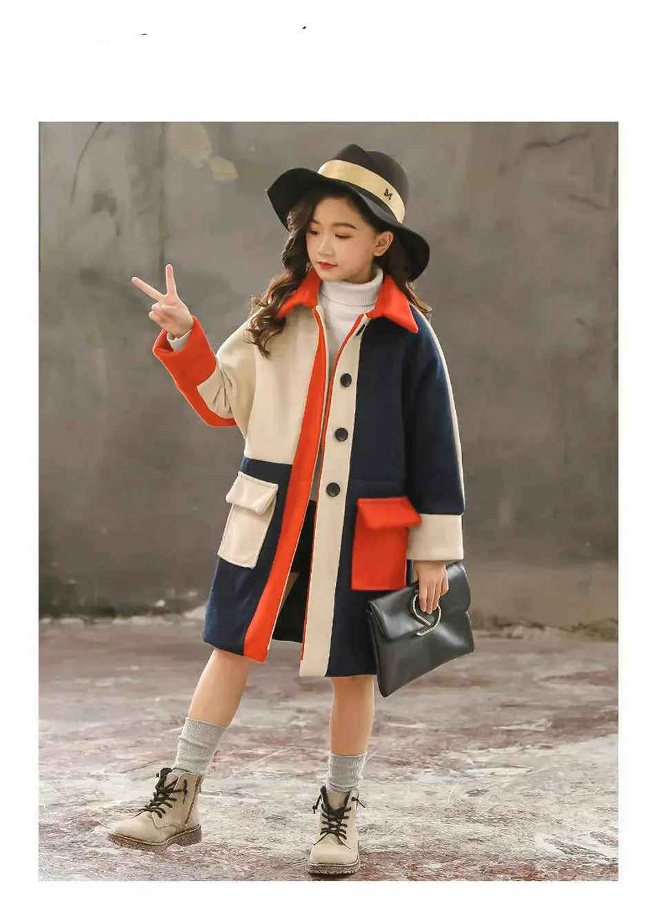 Girls Wool Coat Autumn Winter Jacket - Fashionable Outerwear for Ages 4-13