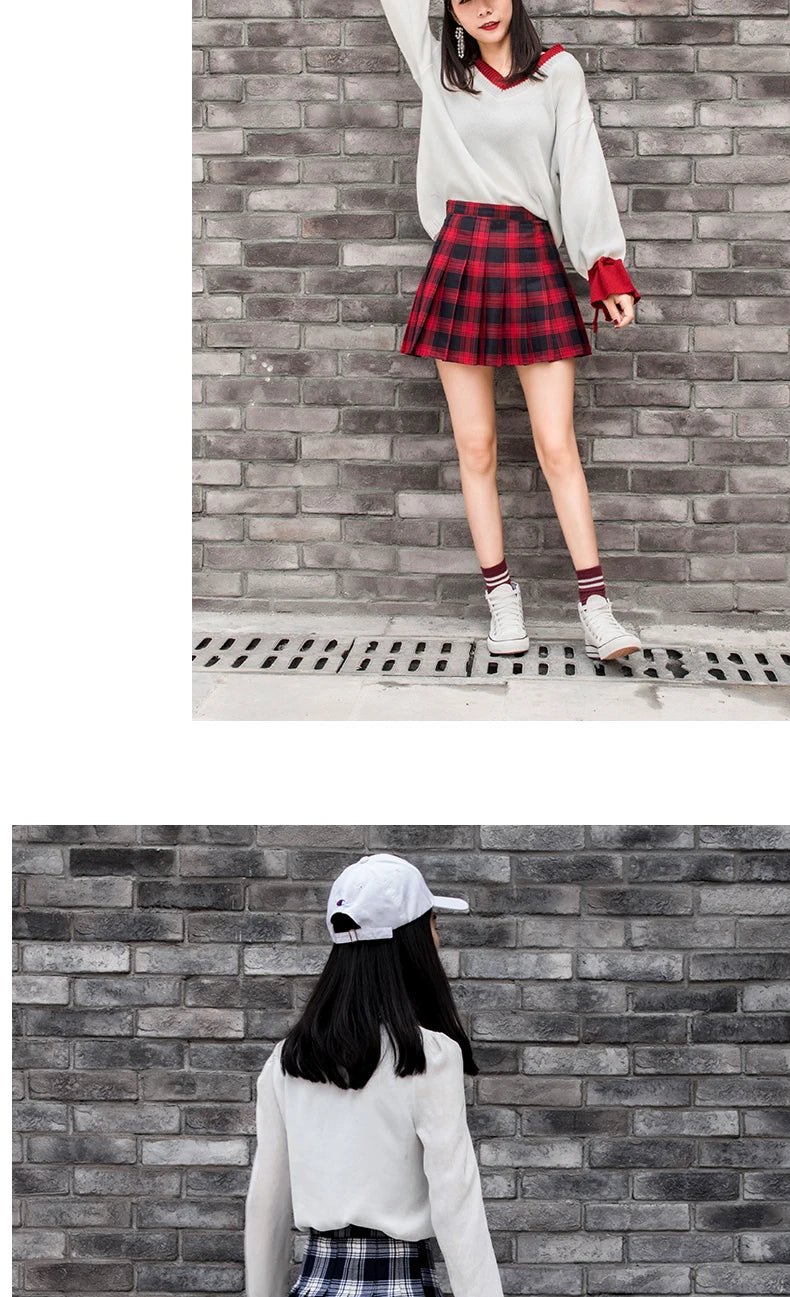 Korean High-Waist Plaid Mini Skirt