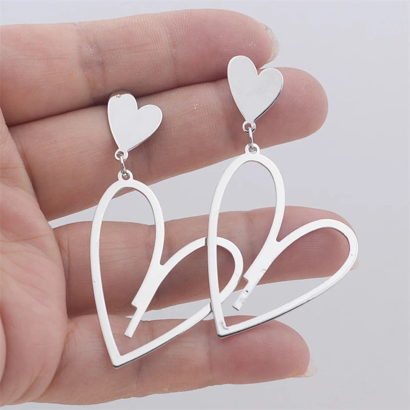 Trendy Double-Layer Heart Pendant Dangle Earrings - Bohemian Love Jewelry