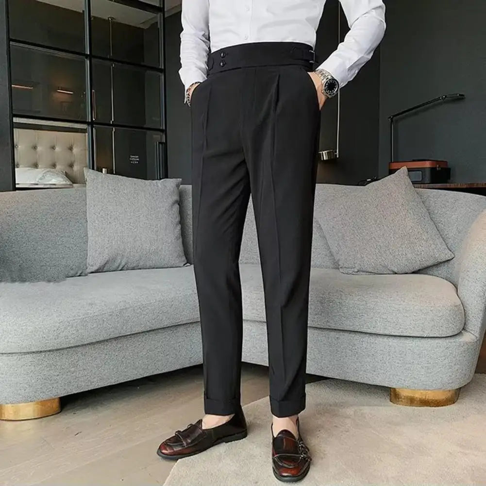 Men's Slim Fit High-Waist Office Trousers – Classic, Vintage-Inspired, with Pockets for a Sophisticated Look