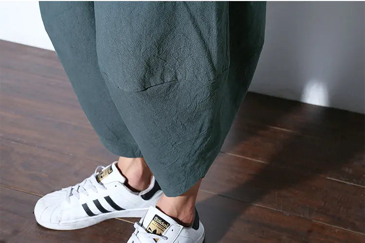 Harajuku Summer Loose Fit Wide-Leg Pants - Men’s Cotton Linen Baggy Trousers