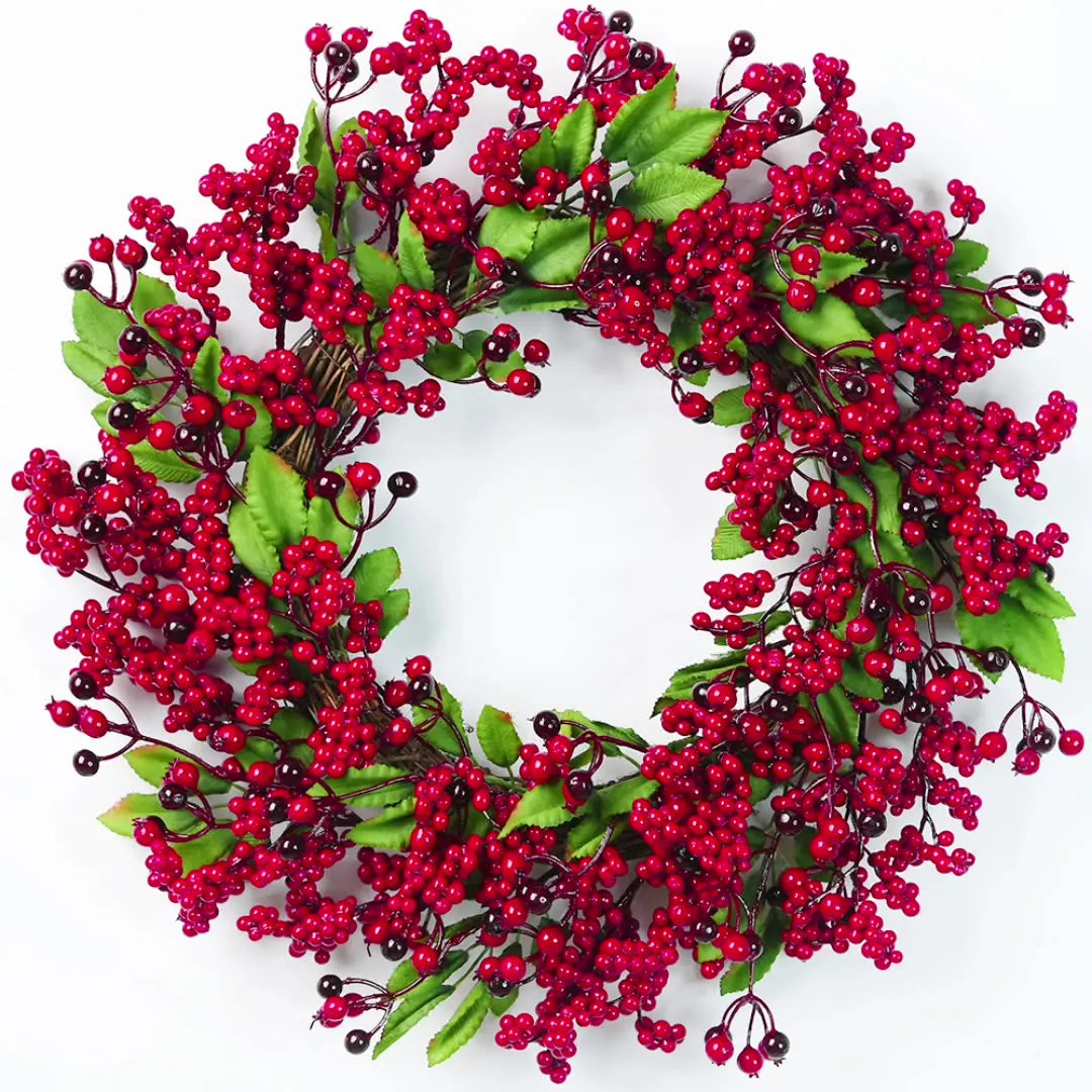 Handmade Christmas Wreath – Cypress Leaf, Red Berry, Pine, for Door or Wall Decor