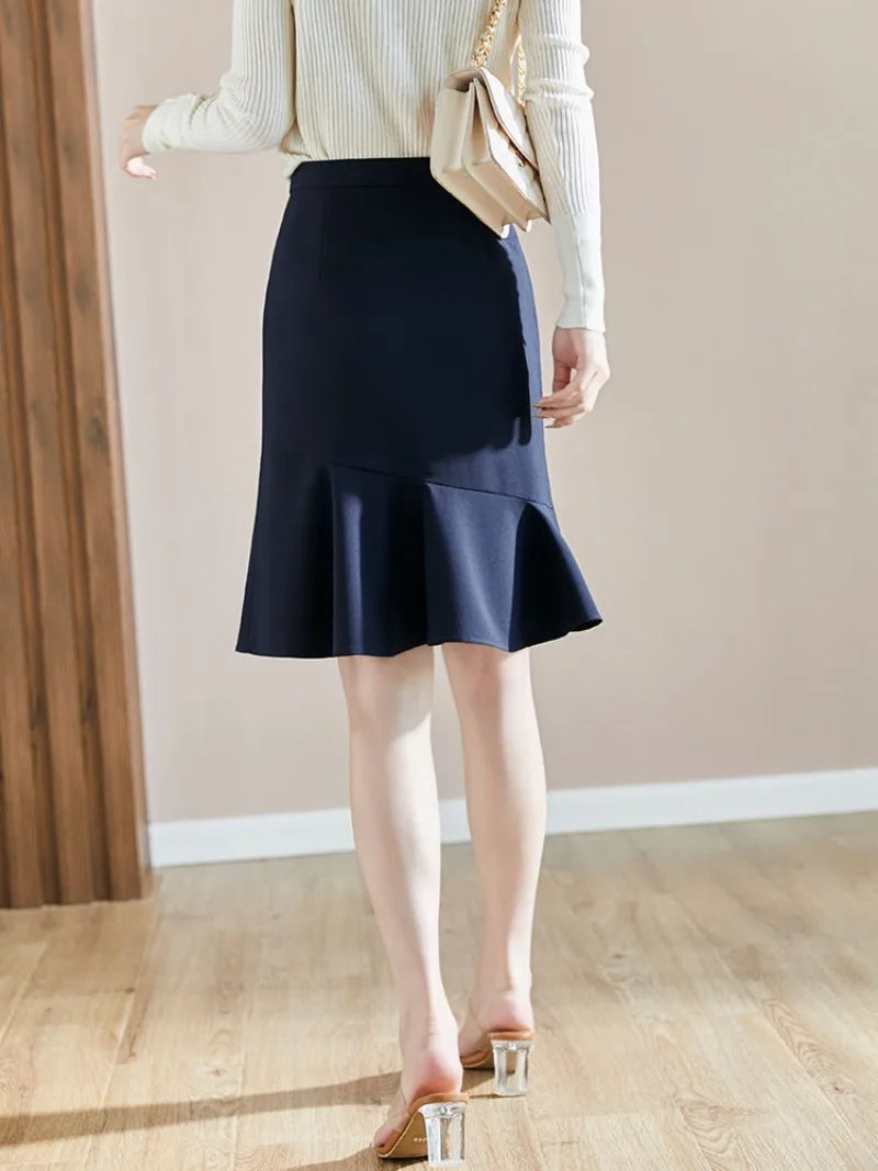 Summer High Waist Wrap Midi Trumpet Skirt - Women's Office Fashion