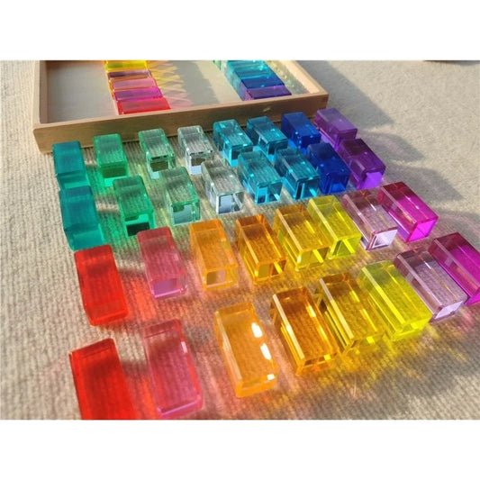 Montessori See-Through Rainbow Stacking Blocks – High-Transparent Acrylic Toy for Open Play