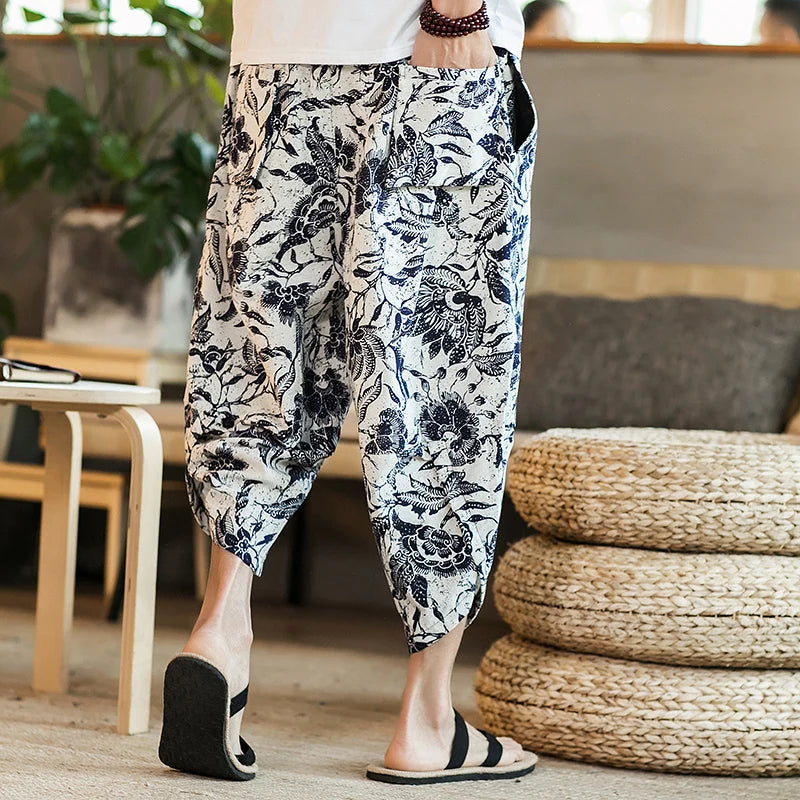 Harajuku Summer Loose Fit Wide-Leg Pants - Men’s Cotton Linen Baggy Trousers