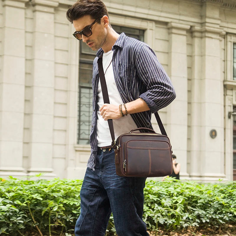 Vintage Leather Men’s Messenger Bag - Large Capacity Crossbody