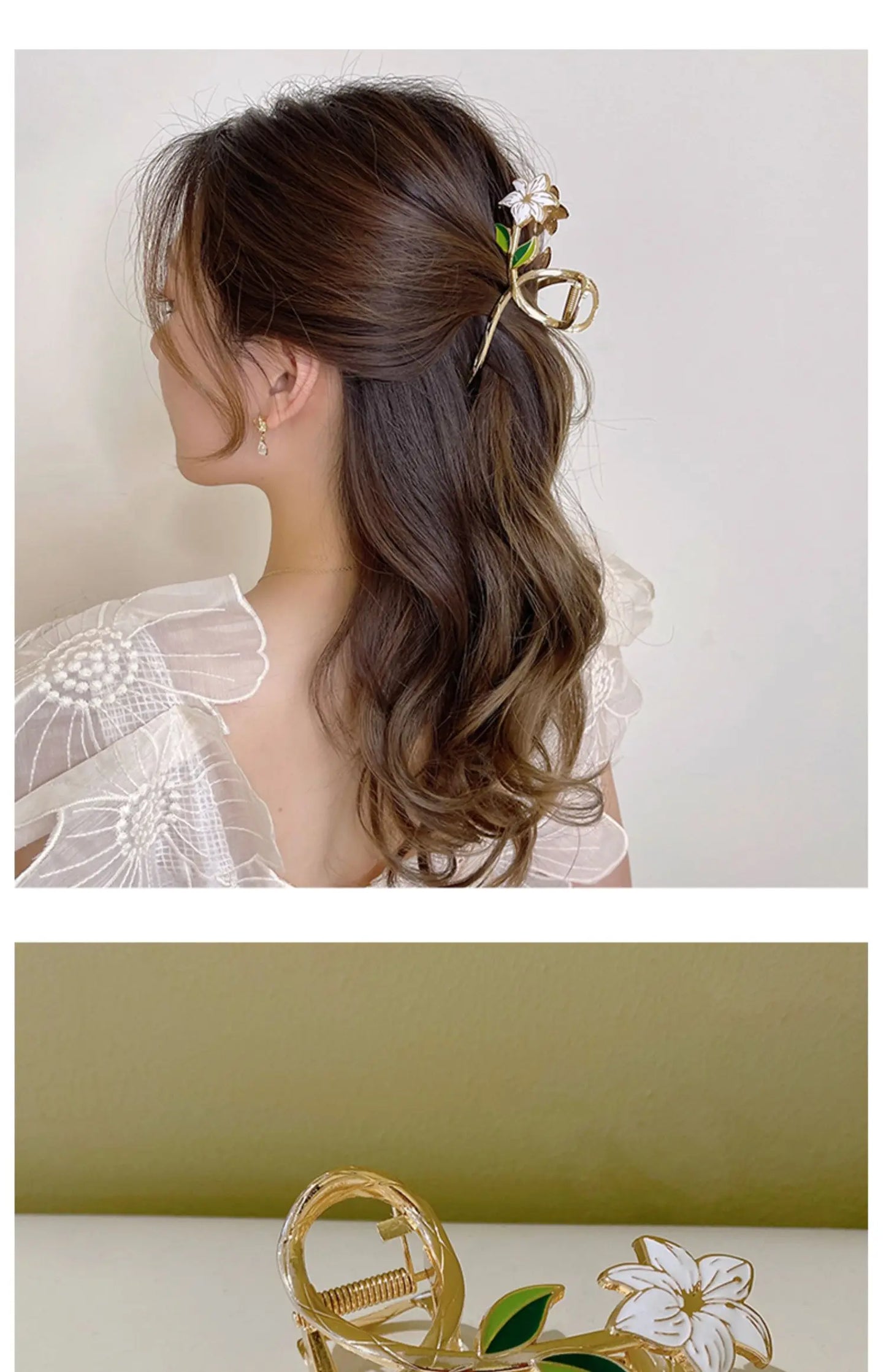 Elegant Gold Flower Metal Hair Claw - Women’s Barrette & Ponytail Clip