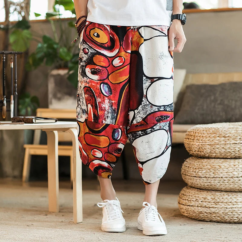 Harajuku Summer Loose Fit Wide-Leg Pants - Men’s Cotton Linen Baggy Trousers