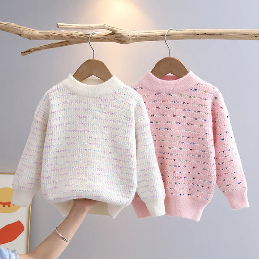 Girls' Woolen Sweater – Autumn/Winter Knitted Pullover for Kids (Ages 3–8).