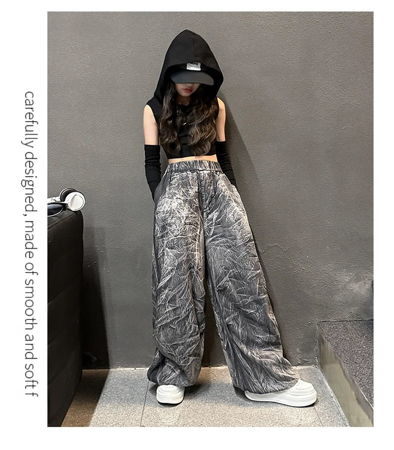 Teen Girls' Hip Hop Tie-Dye Pants & Hoodie Set