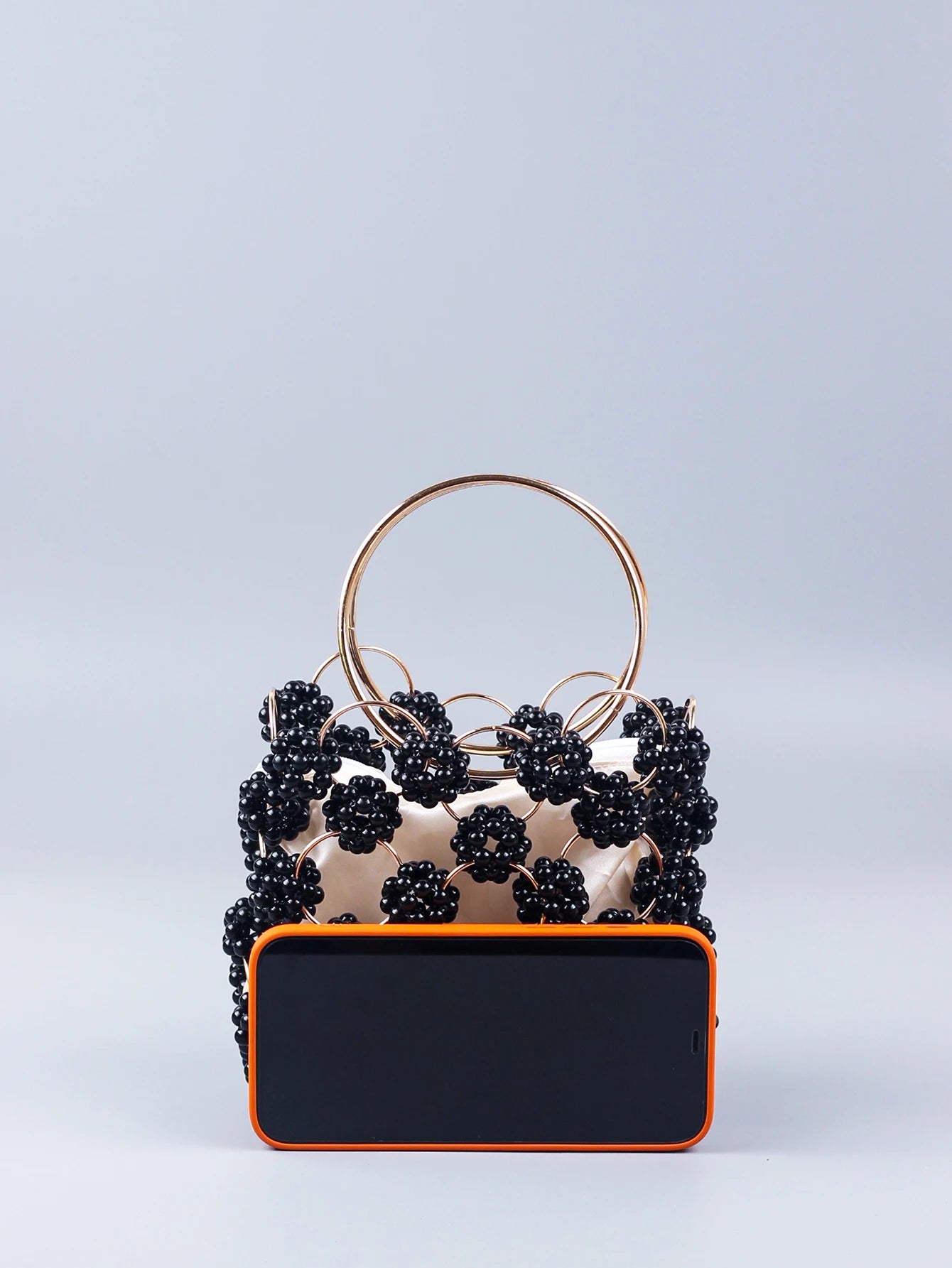 New Black Beaded Ball Handheld Bag – High Quality Hollow Out Fashion Women's Dinner Bag