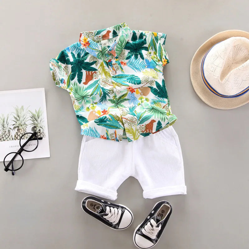 Baby Boys' Summer Two-Piece Set – Printed Short-Sleeve Shirt & Casual Shorts (Ages 0–5)