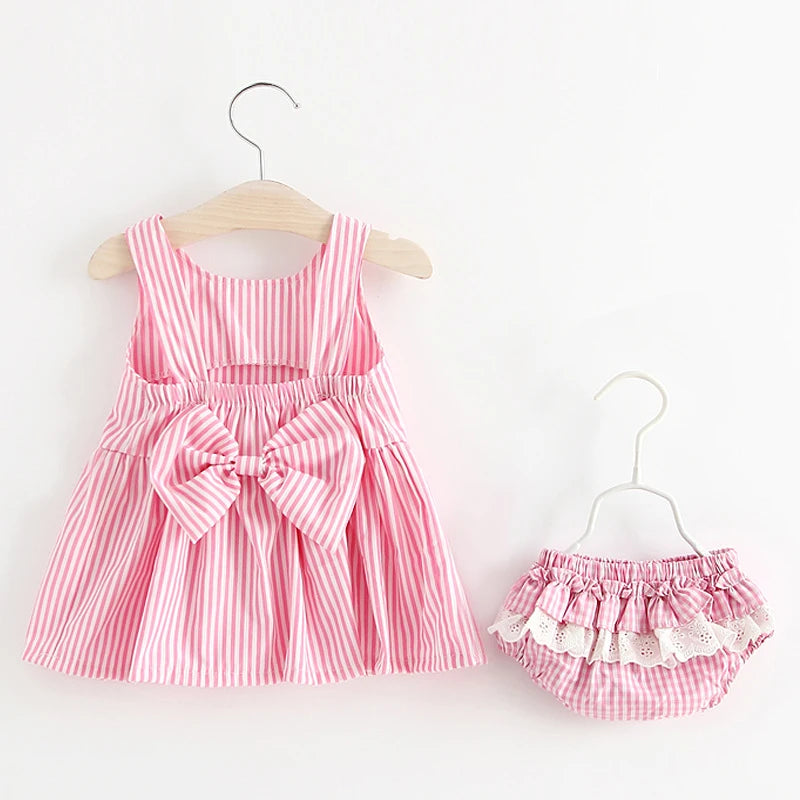 Baby Girl Summer 2-Piece Set - Striped Dress & Shorts