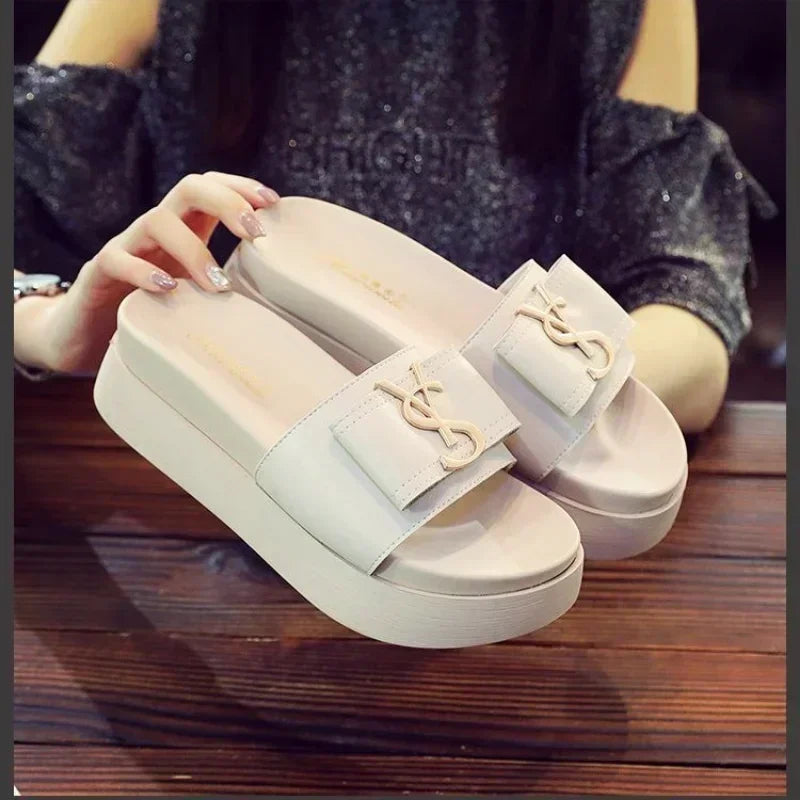 Women’s Platform Slippers - Summer Korean Fashion, Luxury Open Toe Low Heel Flip-Flops for Beach