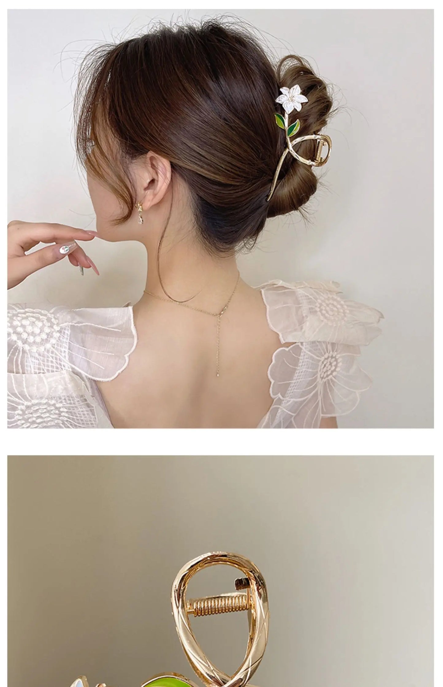 Elegant Gold Flower Metal Hair Claw - Women’s Barrette & Ponytail Clip