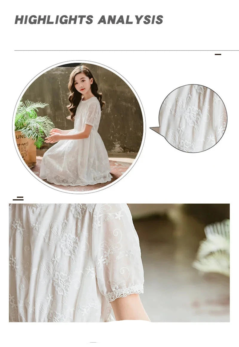 Kids' White Lace Dress - Long Sleeve Wedding & Party Dress (6-16Y)